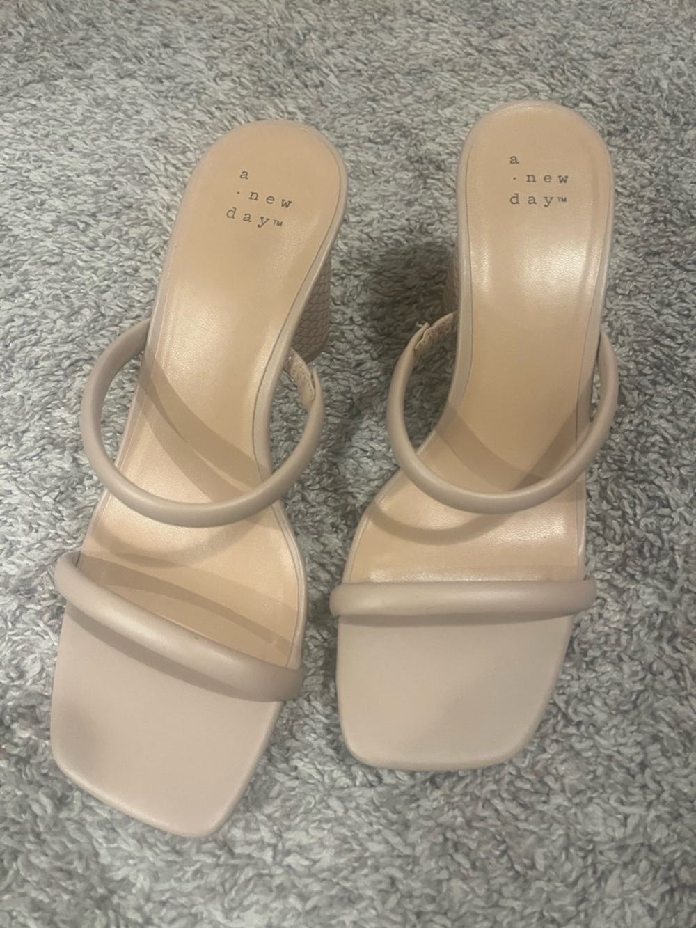 a new day Beige Double-Strap Square Toe Heeled Sandals